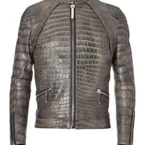 Men's Genuine Crocodile Embossed Leather Jacket – Luxury Biker Jacket