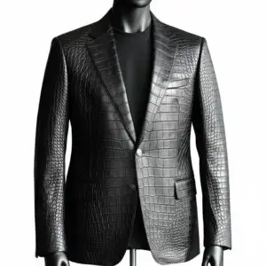 Men's Black Crocodile Embossed Leather Blazer | OEM