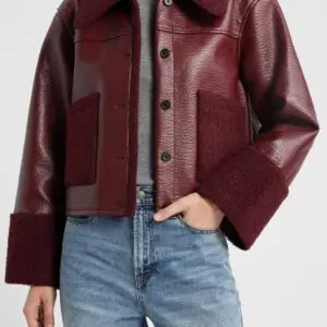 Women's Genuine Burgundy Shearling Leather Jacket | OEM